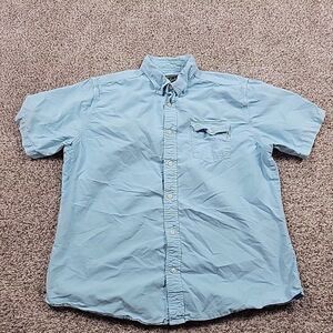 Woolrich Shirt Mens Large Blue  Cotton Short Sleeve Hiking Outdoors Camping
